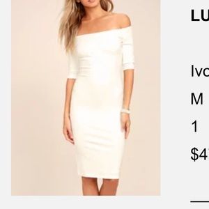 Girl can’t help it ivory off shoulder midi dress